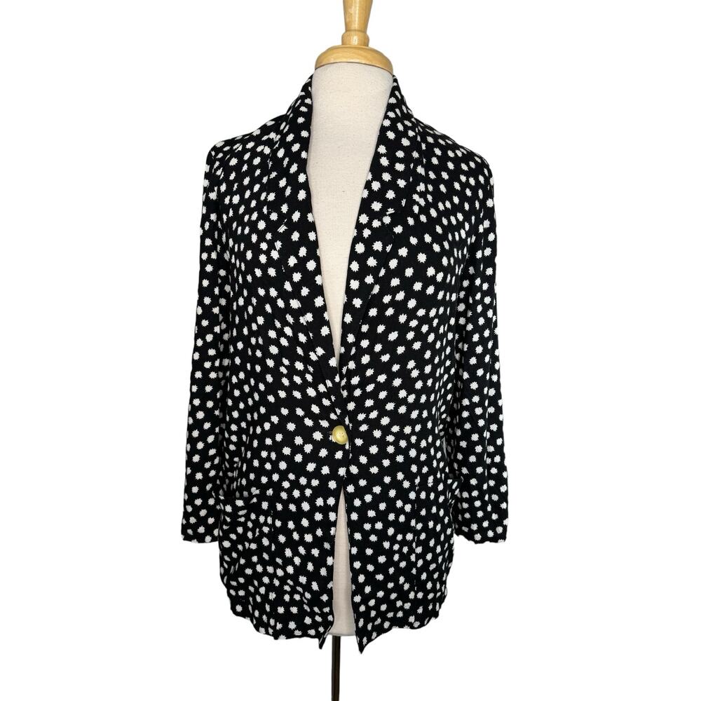 SAG HARBOR Vintage Black White Spiky Dot Jacket Size 10 Rayon Made in USA ILGWU